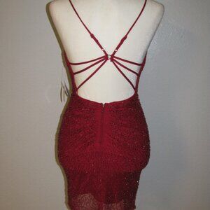 Windsor Red Beaded Evening Mini Dress Strappy Back Ruched Size Small S NWT